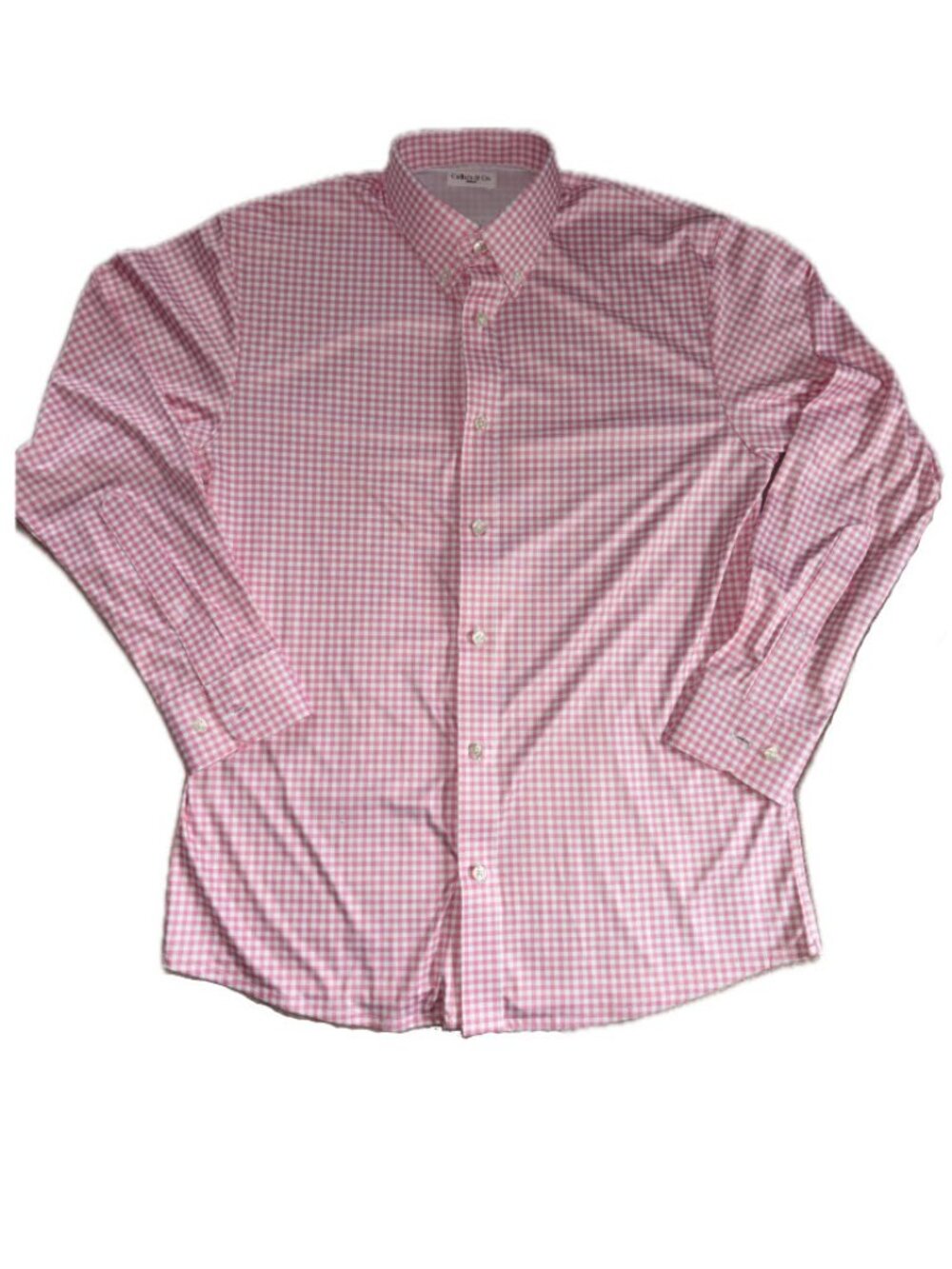 Men's Collars & Co. Long Sleeve Button Down Collar Dress Polo - Pink Check - Med